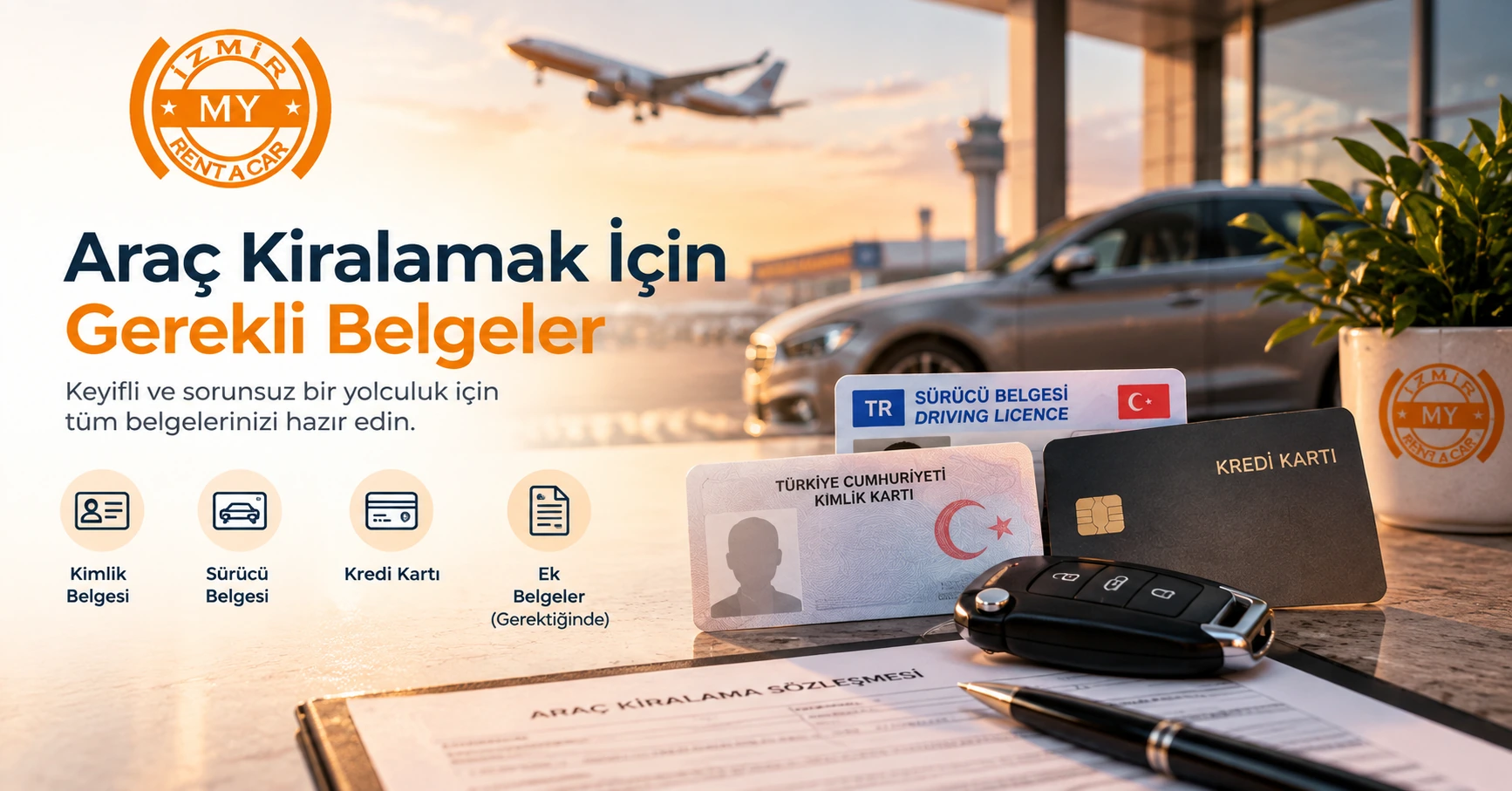 Araç kiralama öncesinde kontrol edilen ehliyet, kimlik, pasaport ve kredi kartı belgeleri
