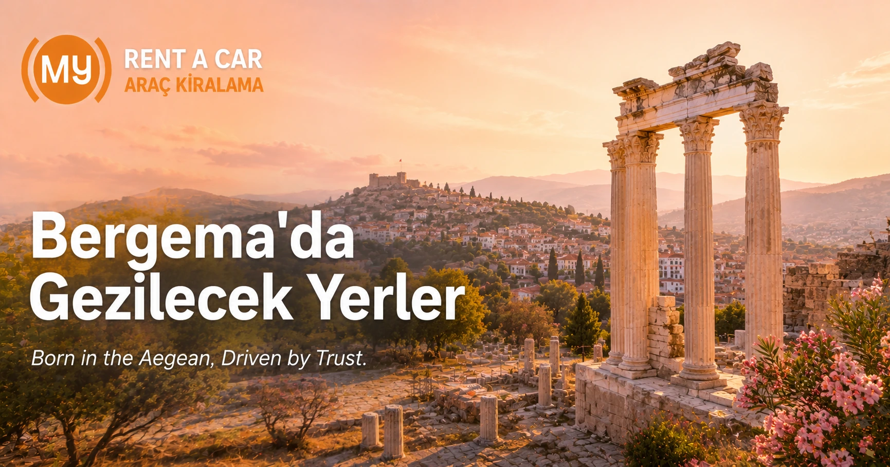 Bergama'da gezilecek yerler, Pergamon Antik Kenti, Asklepion ve tarihi Bergama manzarasını gösteren görünüm.