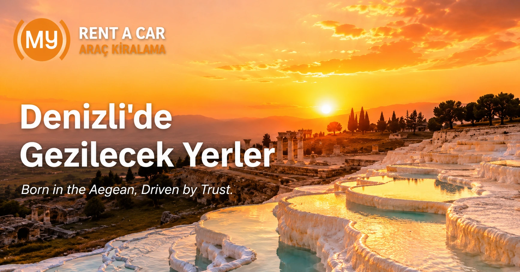 Denizli'de gezilecek yerler, Pamukkale Travertenleri, Hierapolis ve Laodikya Antik Kenti manzarası.
