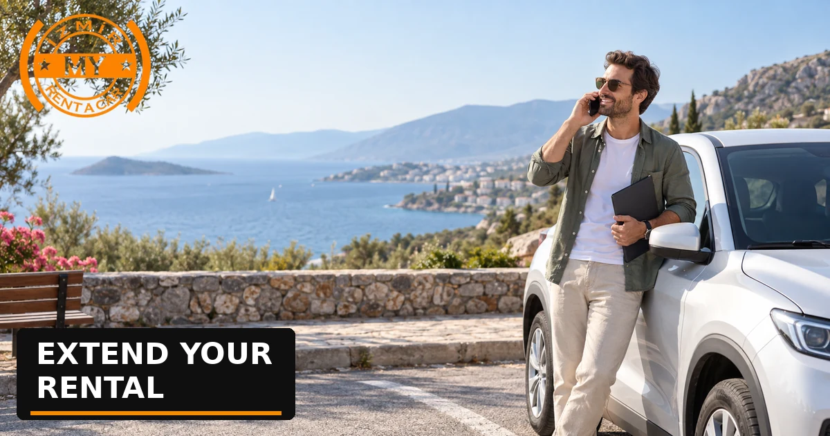 Un voyageur appelle l'équipe de soutien pour prolonger la période de location pendant un voyage le long de la côte Égée.