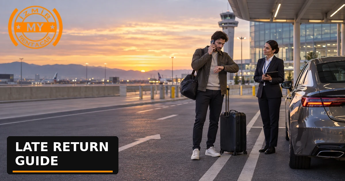 Un passager avise l'agence de location par téléphone d'un retard à l'aéroport d'Izmir.