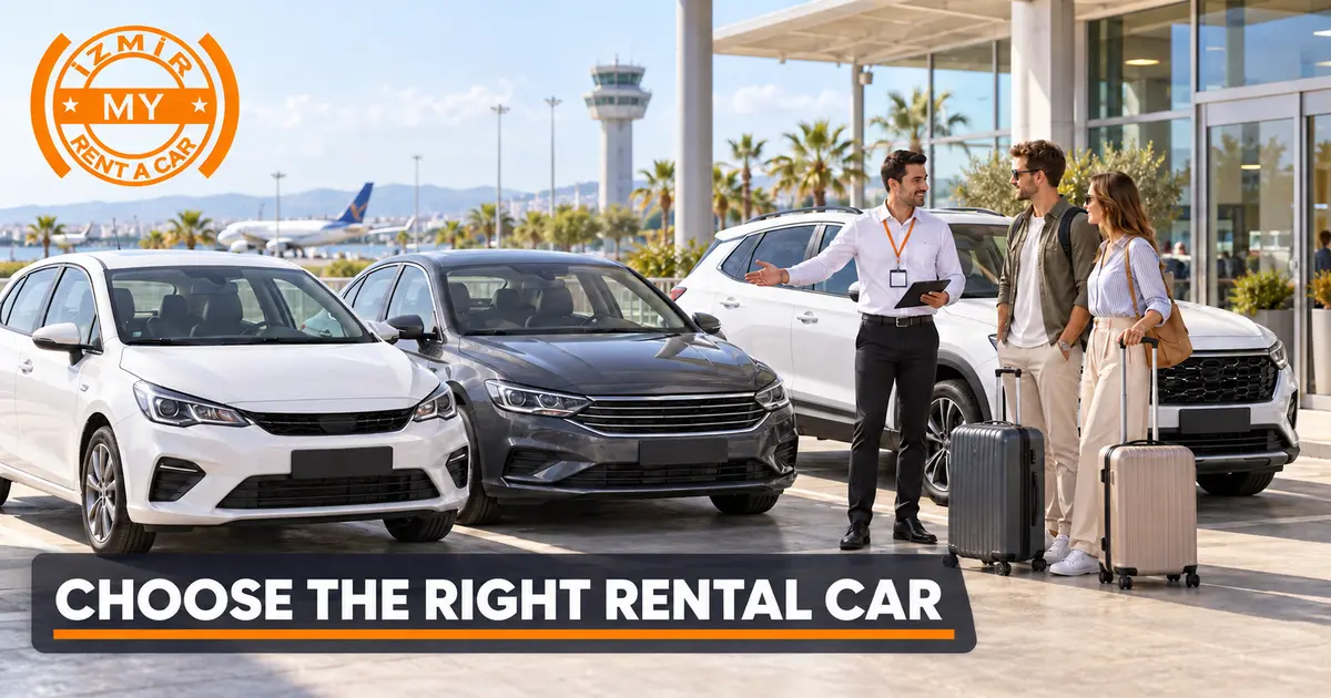 Des clients choisissent une voiture de location selon leurs passagers et bagages chez İzmir My Rent A Car