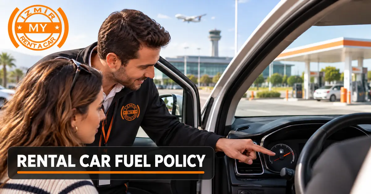 Consultant vérifiant la jauge de carburant de la voiture de location avec le client lors de la livraison
