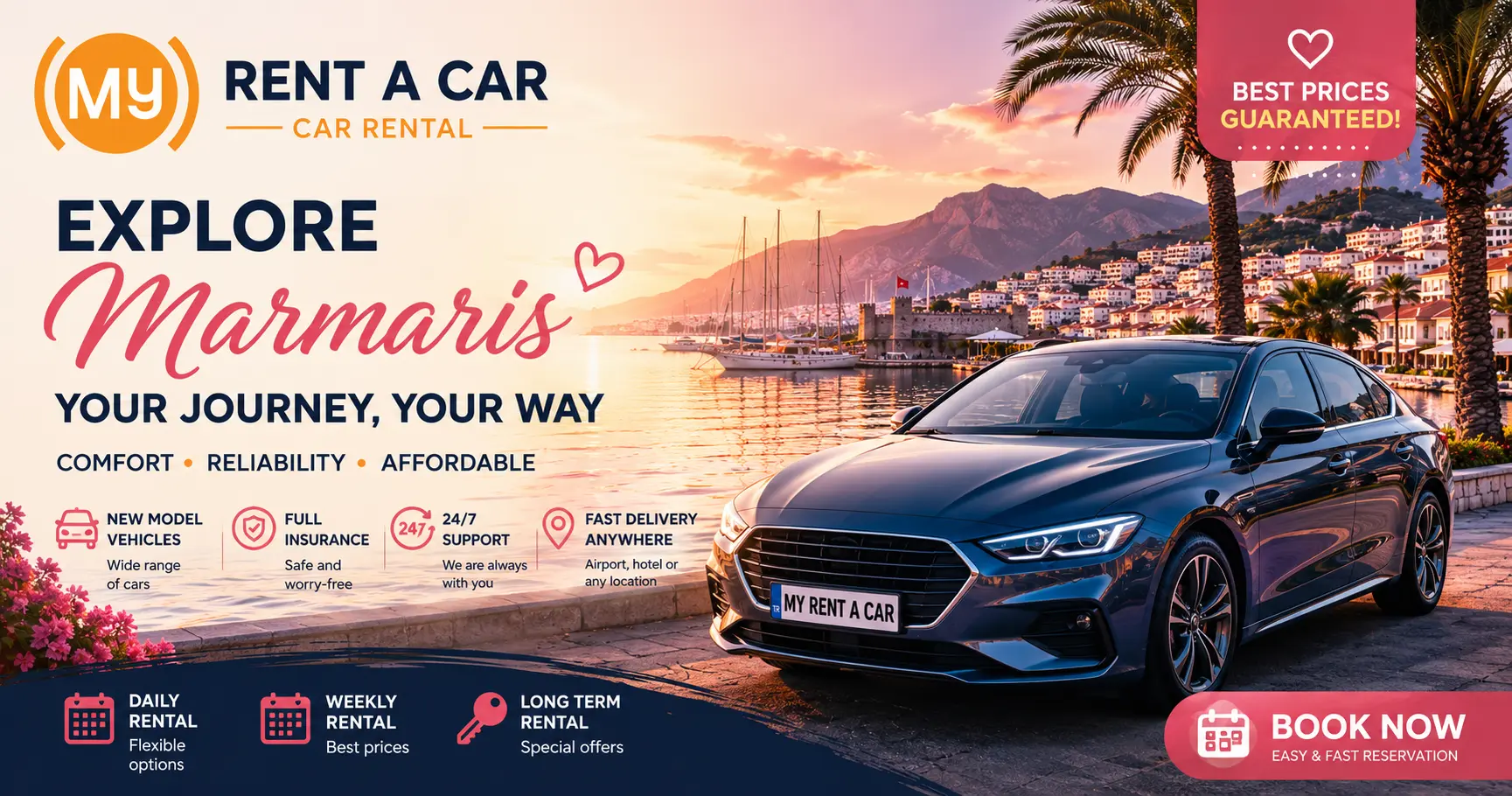 Marmaris Rent A Car hizmeti ile İçmeler, Turunç ve çevre sahil rotalarında araç kiralama