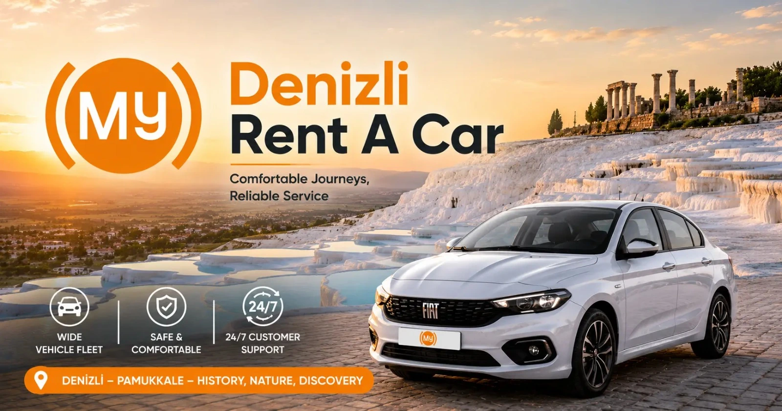 Denizli Rent A Car hizmetiyle Kınıklı, Pamukkale ve Honaz çevresinde araç kiralama