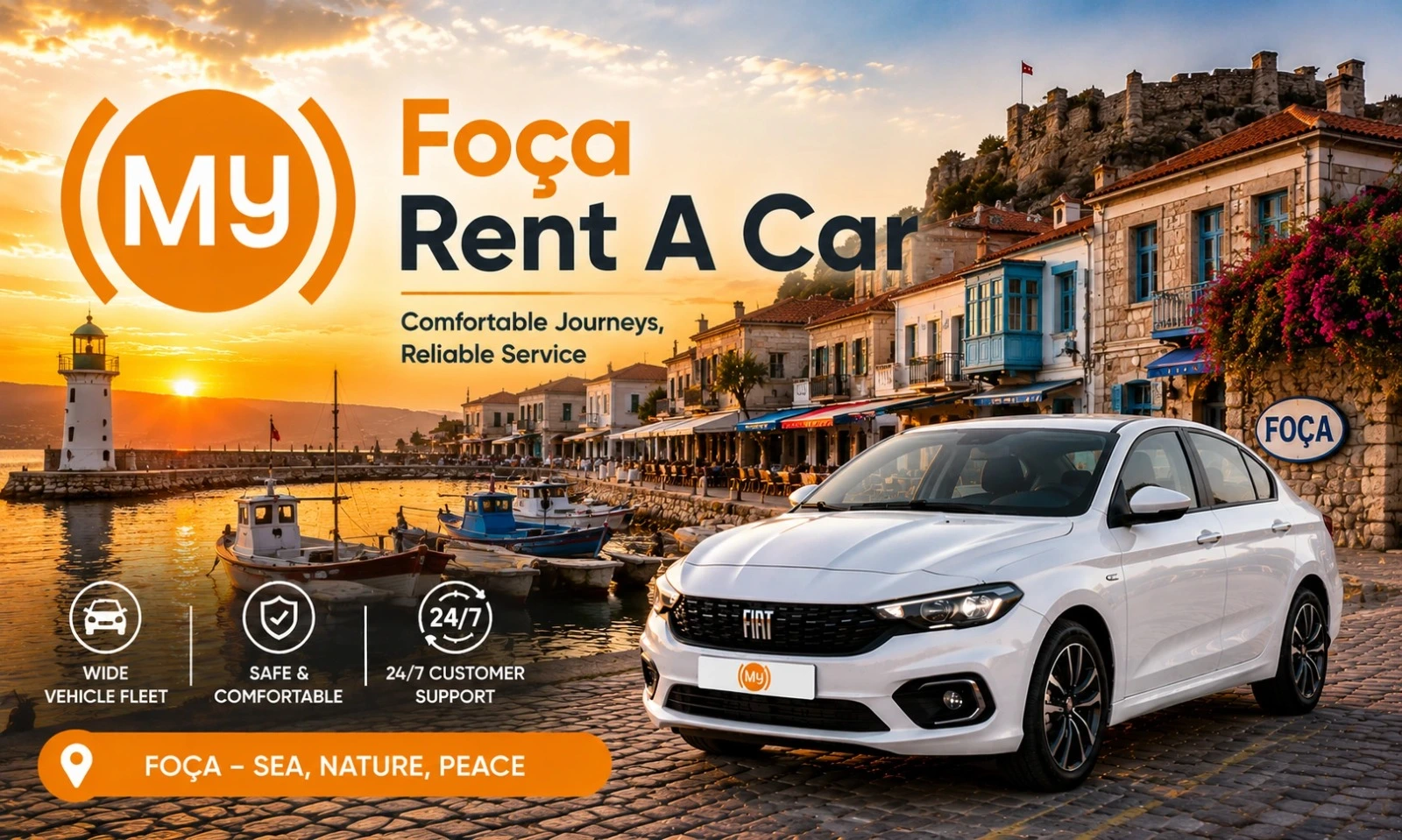 Foça Rent A Car hizmeti ile Eski Foça, Yeni Foça ve sahil çevresinde araç kiralama