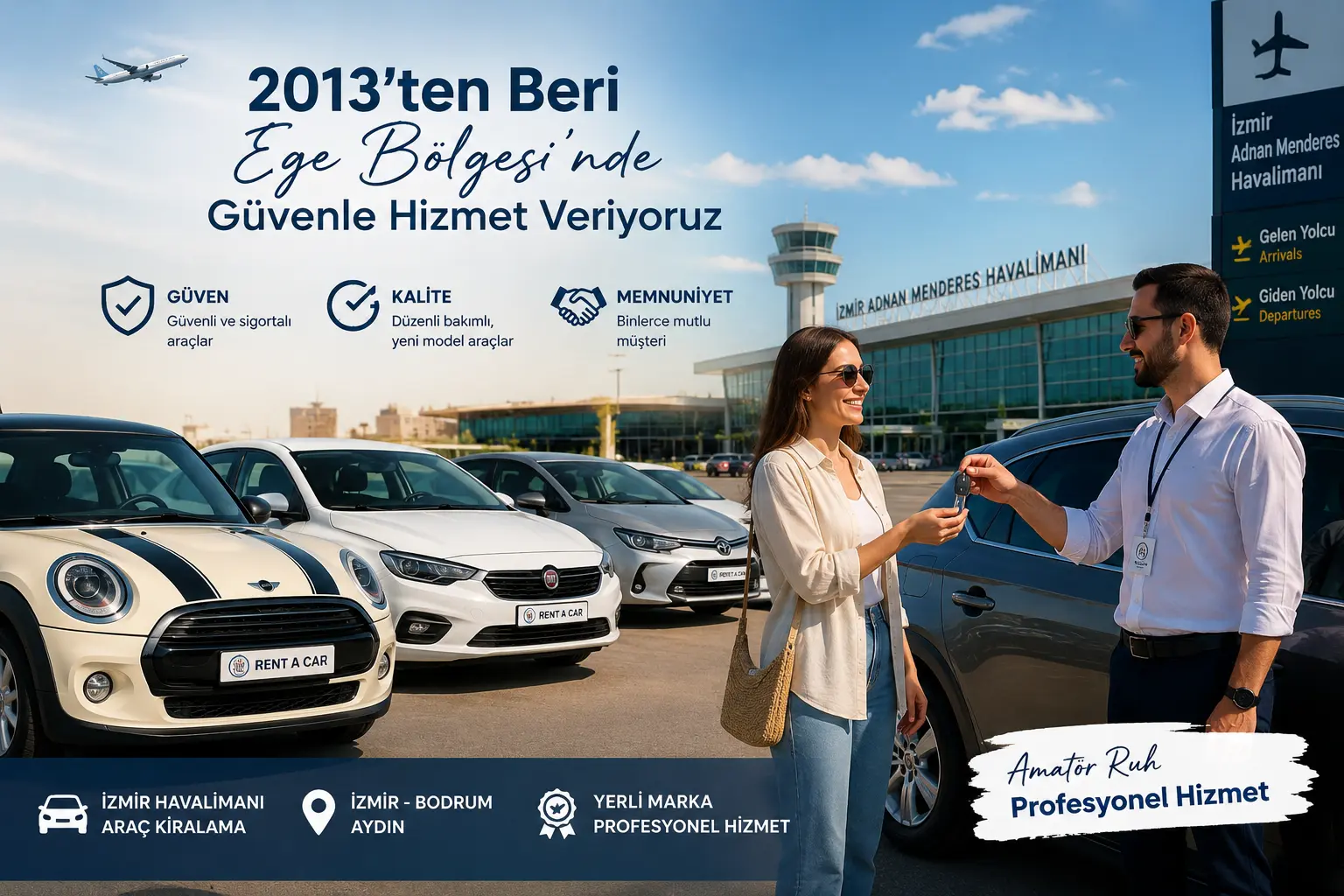 2013'ten beri Ege Bölgesi'nde güvenilir araç kiralama hizmeti sunan yerli marka  izmir havalimanı araç kiralama