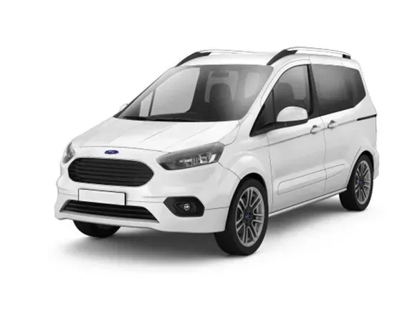 İzmir My Rent A Car filosunda bulunan Ford Tourneo Courier geniş iç hacimli kiralık araç modeli.