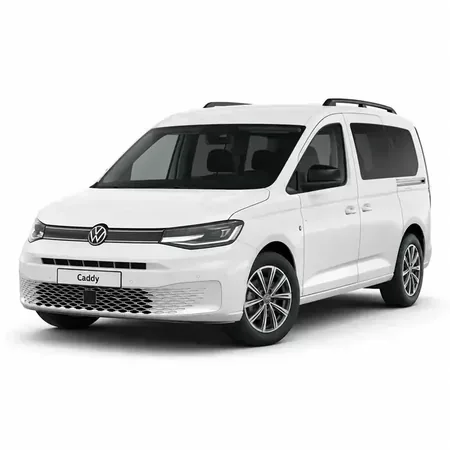 Le Volkswagen Caddy, qui fait partie de la flotte Izmir My Rent A Car, est un modèle de voiture de location avec un grand volume intérieur.